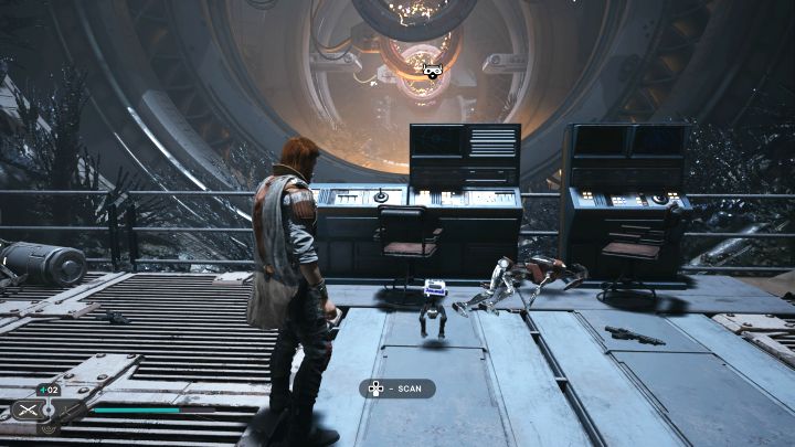 Tuż po zebraniu poprzedniego sekretu dokończcie wspinaczkę na nową większą półkę i zeskanujcie stanowisko - Jedi Survivor: Kanał węzła ze Zniszczonego Księżyca - lista sekretów - Star Wars Jedi Survivor - poradnik do gry