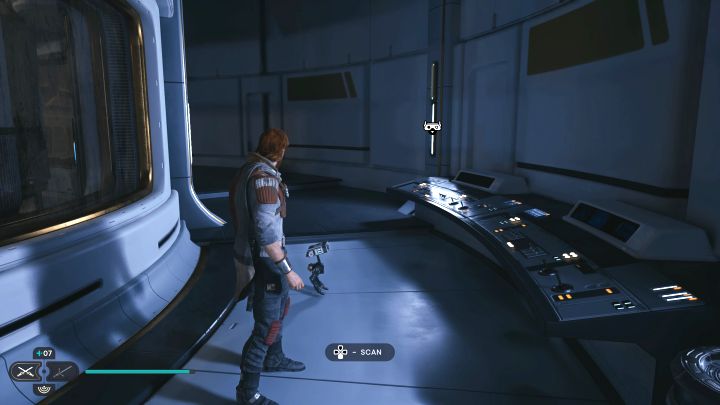 Zeskanujcie terminal w małym okrągłym obszarze laboratorium, w którym Cal odblokuje ulepszoną linkę do wspinaczki do chwytania się balonów - Jedi Survivor: Laboratorium badawcze Republiki ze Zniszczonego Księżyca - lista sekretów - Star Wars Jedi Survivor - poradnik do gry