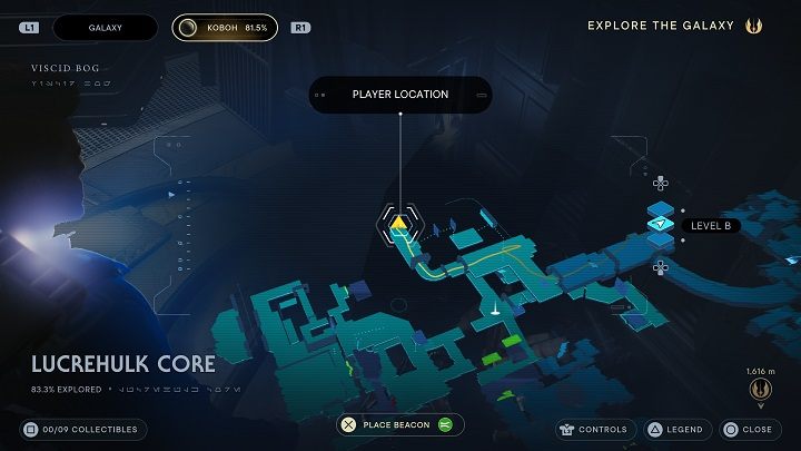 Następnie udajcie się na prawo, gdzie znajdziecie echo ze wpisem do bazy danych - Jedi Survivor: Rdzeń Lucrehulka - lista sekretów - Star Wars Jedi Survivor - poradnik do gry