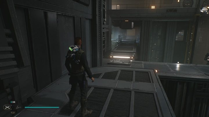 Po opróżnieniu skrzyni zeskoczcie na platformy, którymi wcześniej manipulowaliście i skierujcie się na lewo, aby tam zeskoczyć na dół - Jedi Survivor: Rdzeń Lucrehulka - lista sekretów - Star Wars Jedi Survivor - poradnik do gry