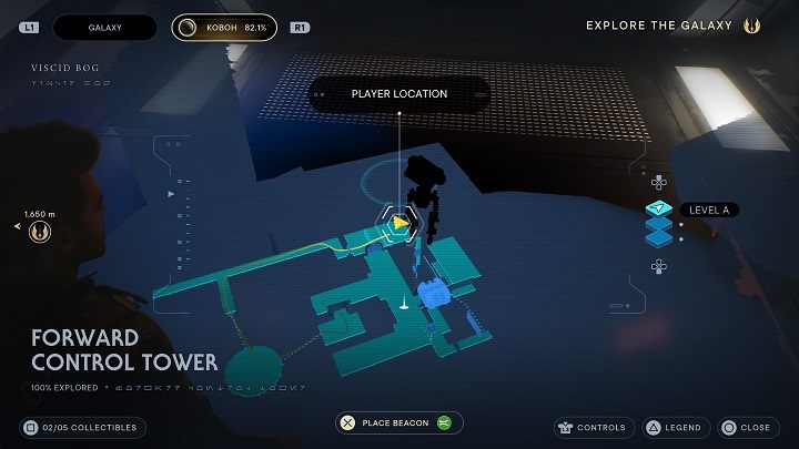 Po zebraniu esencji skorzystajcie z linki z hakiem, aby dostać się na zerwane przejście naprzeciwko - Jedi Survivor: Przednia Wieża Dowodzenia - lista sekretów - Star Wars Jedi Survivor - poradnik do gry