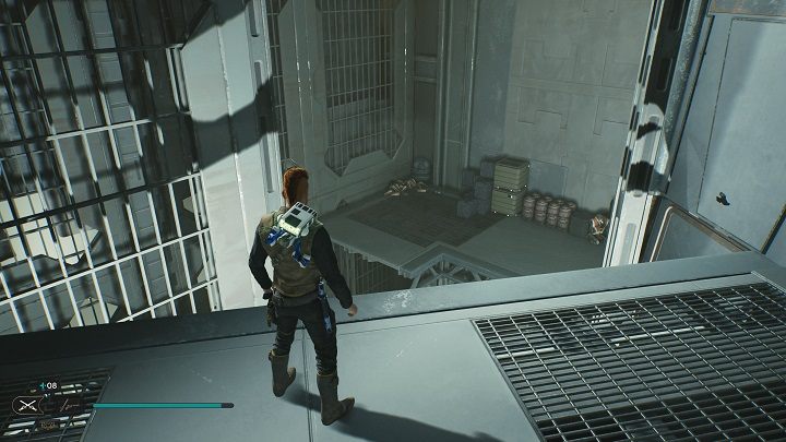 Jak już znajdziecie się na dole i się z nimi rozprawicie wróćcie do początku tego placu i zerknijcie na prawo (patrząc od strony, z której przyszliście) - Jedi Survivor: Koszary Jurcie - lista sekretów - Star Wars Jedi Survivor - poradnik do gry