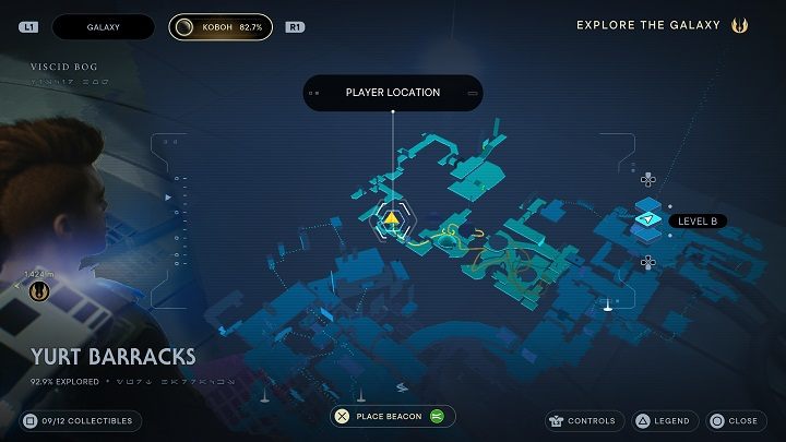 Wróćcie na plac z namiotami i obozowiskiem i kierujcie się na lewo w stronę drzwi, które trzeba otworzyć mocą podnoszenia - Jedi Survivor: Koszary Jurcie - lista sekretów - Star Wars Jedi Survivor - poradnik do gry