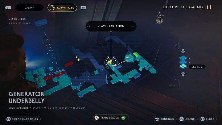 Poczynając od miejsca medytacji w okolicy poszukajcie linki rozciągniętej nad przepaścią - Jedi Survivor: Spód Generatora - lista sekretów - Star Wars Jedi Survivor - poradnik do gry