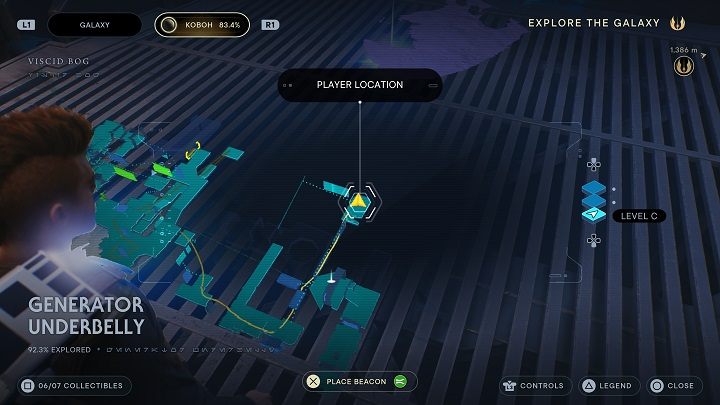 Z platformy, którą przed chwilą obniżaliście możecie dostać się na ściany i w ten dotrzeć do esencji, która zwiększy poziom posiadanej Mocy - Jedi Survivor: Spód Generatora - lista sekretów - Star Wars Jedi Survivor - poradnik do gry