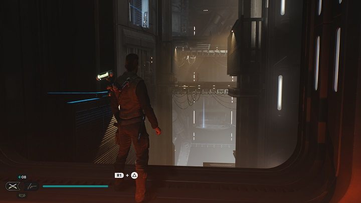 Kawałek dalej znajdziecie trzy duże płyty, które możecie wykorzystać do przebiegnięcia na drugą stronę - uważajcie na znajdującego się tam Droida - Jedi Survivor: Spód Generatora - lista sekretów - Star Wars Jedi Survivor - poradnik do gry