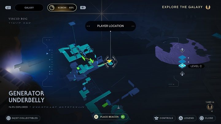 Skorzystajcie ponownie z płyt do przebiegnięcia i po tym jak znajdziecie się po drugiej stronie udajcie się na lewo - Jedi Survivor: Spód Generatora - lista sekretów - Star Wars Jedi Survivor - poradnik do gry