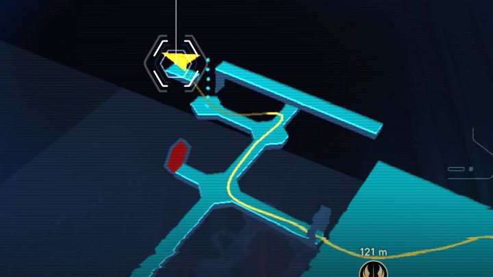 Odłamek priorytu jest w jednym z bocznych korytarzy sąsiadujących z hangarem - Jedi Survivor: Otoczenie komory hangaru z Nova Garon - lista sekretów - Star Wars Jedi Survivor - poradnik do gry