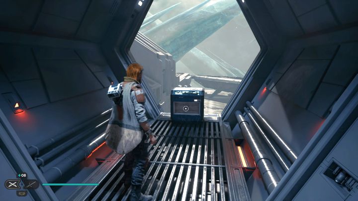 Po zabraniu poprzedniej znajdźki obróćcie się o 180 stopni i wdrapcie się po pionowej ścianie - Jedi Survivor: Otoczenie komory hangaru z Nova Garon - lista sekretów - Star Wars Jedi Survivor - poradnik do gry