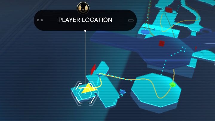 Odłamek priorytu jest w obszarze sąsiądującym z ośmiokątną platformą z droidami - Jedi Survivor: Centralne dowództwo z Nova Garon - lista sekretów - Star Wars Jedi Survivor - poradnik do gry