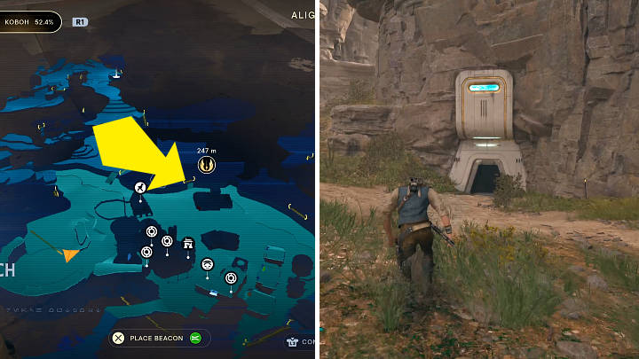 Po wylądowaniu na Koboh udajcie się do przejścia oznaczonego na powyższym obrazku - Star Wars Jedi Survivor: Dostrój węzły w sterowni na Koboh (Align Arrays at Koboh Control Center) - Star Wars Jedi Survivor - poradnik do gry