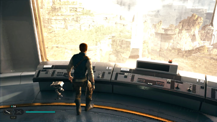 Przejdźcie do centrum sterowania i wejdźcie w interakcję z panelem kontrolnym po prawej stronie, aby uruchomić windę i wjechać wyżej - Star Wars Jedi Survivor: Dostrój węzły w sterowni na Koboh (Align Arrays at Koboh Control Center) - Star Wars Jedi Survivor - poradnik do gry