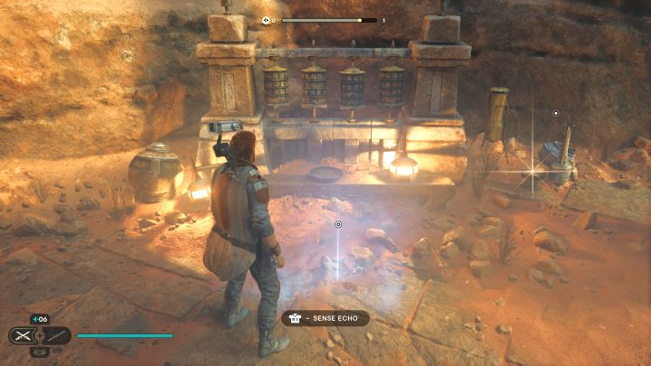 Rozpocznijcie przy punkcie medytacji i dotrzyjcie do najbardziej wysuniętej w lewo części ruin - Jedi Survivor: Mury klasztorne z planety Jedha - lista sekretów - Star Wars Jedi Survivor - poradnik do gry