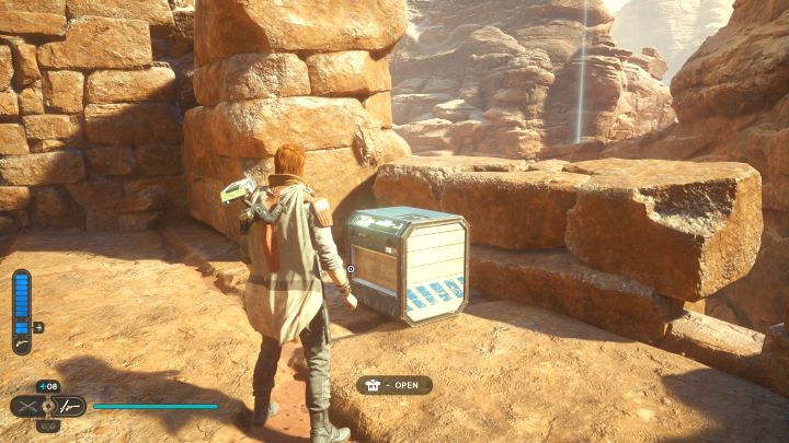 W tym samym miejscu, w którym była poprzednia skrzynia musicie wykonać bieg po pionowej ścianie - Jedi Survivor: Mury klasztorne z planety Jedha - lista sekretów - Star Wars Jedi Survivor - poradnik do gry