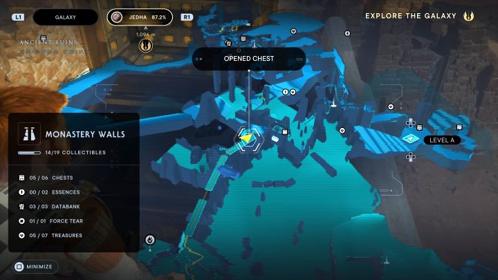 Musicie dostać się na najwyższe mury i wdrapanie się na nie jest możliwe w lewej części ruin - Jedi Survivor: Mury klasztorne z planety Jedha - lista sekretów - Star Wars Jedi Survivor - poradnik do gry