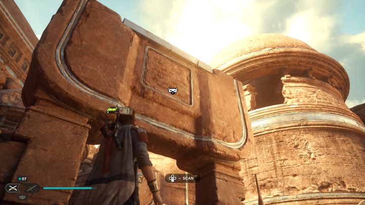 Zeskanujcie kamienną tablicę z napisami tuż po dotarciu po raz pierwszy do tego regionu - Jedi Survivor: Panteon na szlaku z planety Jedha - lista sekretów - Star Wars Jedi Survivor - poradnik do gry