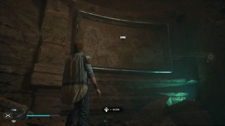 Duża mapa jest na ścianie w tym samym budynku w ruinach, co poprzednia znajdźka - Jedi Survivor: Panteon na szlaku z planety Jedha - lista sekretów - Star Wars Jedi Survivor - poradnik do gry