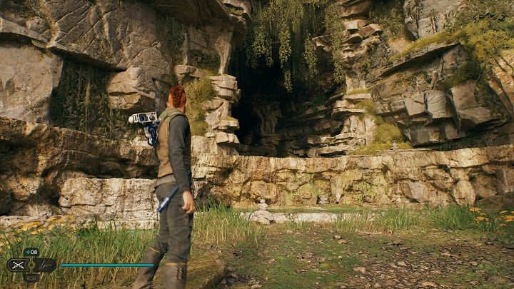 Wróćcie się do miejsca medytacji i udajcie się na wprost od niego, do jaskini nieco dalej - Jedi Survivor: Fala Oszusta - lista sekretów - Star Wars Jedi Survivor - poradnik do gry