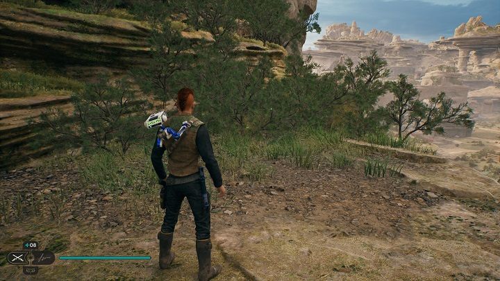 Na lewo od skrzyni znajdują się cztery krzewy z nasionami - Jedi Survivor: Fala Oszusta - lista sekretów - Star Wars Jedi Survivor - poradnik do gry