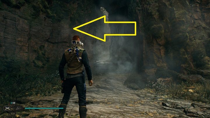 Następnie musicie udać się w górę małego strumyka, przebiegając po ścianach, które są nad nim - korytem nie można dostać się wyżej, bo Cal się ześlizguje - Jedi Survivor: Bazaltowa Szczelina - lista sekretów - Star Wars Jedi Survivor - poradnik do gry