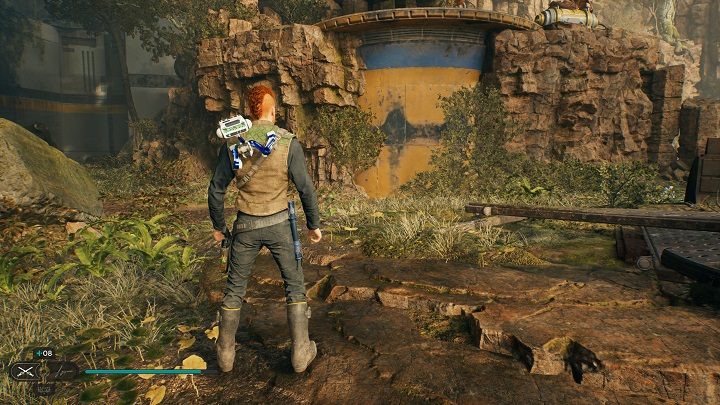 Opuście teren obozowiska, a będziecie mogli otworzyć skrót do miejsca medytacji niszcząc pobliską kolumnę - Jedi Survivor: Bazaltowa Szczelina - lista sekretów - Star Wars Jedi Survivor - poradnik do gry