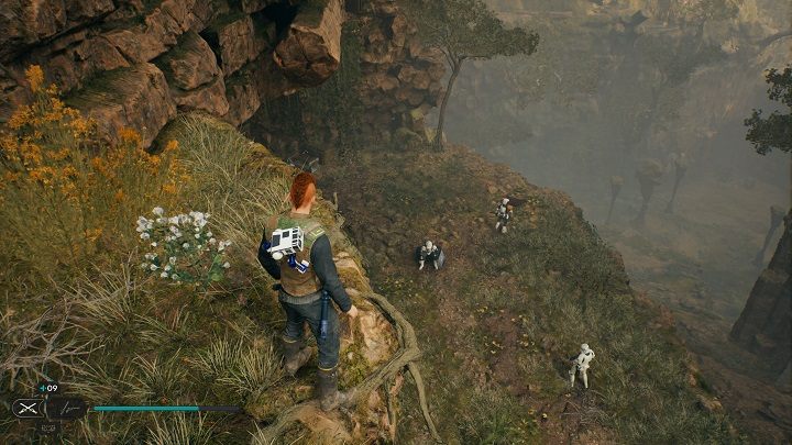 Zeskoczcie na dół i idźcie ścieżką w dół - przed zawalonymi kolumnami udajcie się jeszcze niżej, zeskakując na kolejną półkę - Jedi Survivor: Bazaltowa Szczelina - lista sekretów - Star Wars Jedi Survivor - poradnik do gry