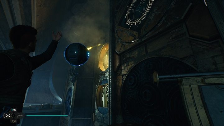 Kulę następnie wyjmijcie ze wzmacniacza i rzućcie w kierunku wskazanym na powyższym zrzucie ekranu - Jedi Survivor: Komnata Rozumu - lista sekretów - Star Wars Jedi Survivor - poradnik do gry