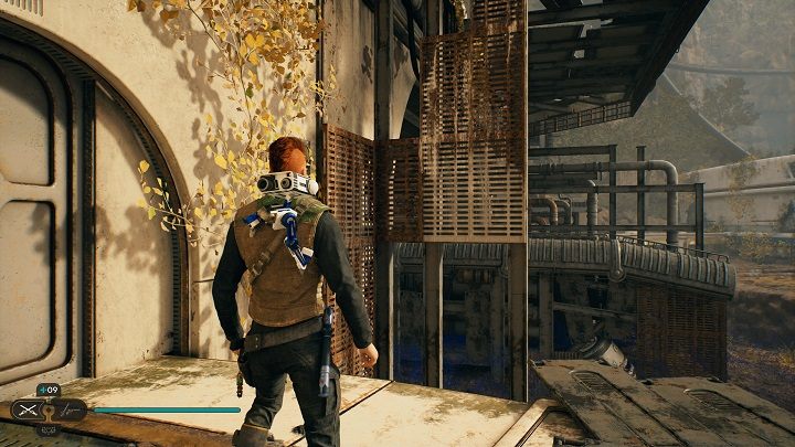 Po tym idźcie przed siebie i po minięciu drzwi zamkniętych od drugiej strony, wskoczcie na kratkę - Jedi Survivor: Leśny Węzeł - lista sekretów - Star Wars Jedi Survivor - poradnik do gry