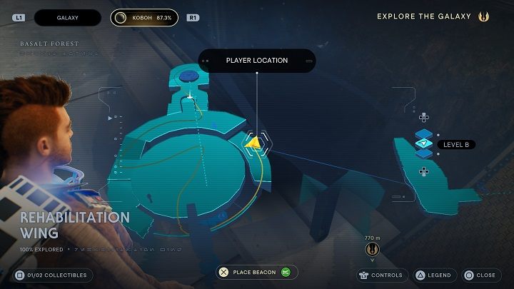 Po zebraniu esencji wyjdźcie na zewnątrz i skierujcie się na lewo w stronę szyny - Jedi Survivor: Skrzydło Rehabilitacyjne - lista sekretów - Star Wars Jedi Survivor - poradnik do gry