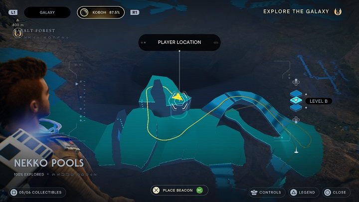 Idźcie do końca drogi, gdzie przy krawędzi jest skrzynia z elementem kosmetycznym dla BD-1 - Jedi Survivor: Baseny Nekko - lista sekretów - Star Wars Jedi Survivor - poradnik do gry