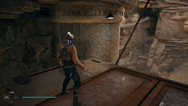 Wróćcie na kontener zawieszony w górze i z niego przeskoczcie na wspinaczkową ścianę - Jedi Survivor: Osada Bygone - lista sekretów - Star Wars Jedi Survivor - poradnik do gry