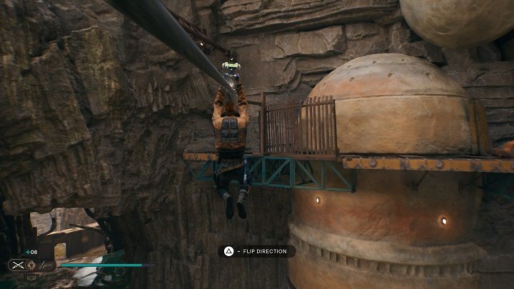 Następnie podążajcie przed siebie korzystając z linek, przebiegając po kolejnych ścianach i przeskakując z drążków - Jedi Survivor: Osada Bygone - lista sekretów - Star Wars Jedi Survivor - poradnik do gry