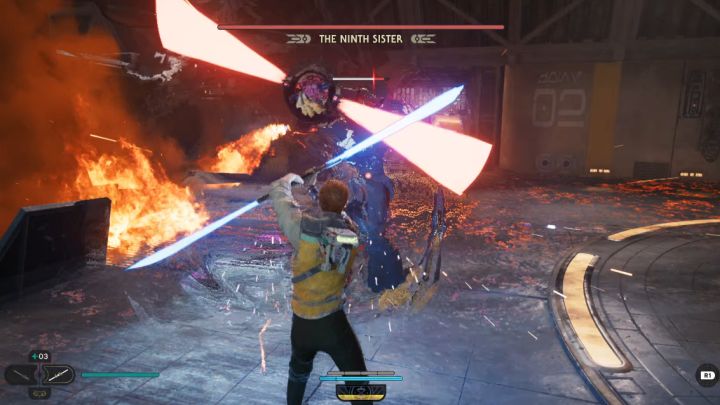 Dziewiąta Siostra używa podwójnego miecza świetlnego - Jedi Survivor: Jak pokonać bossa Dziewiąta Siostra? - Star Wars Jedi Survivor - poradnik do gry