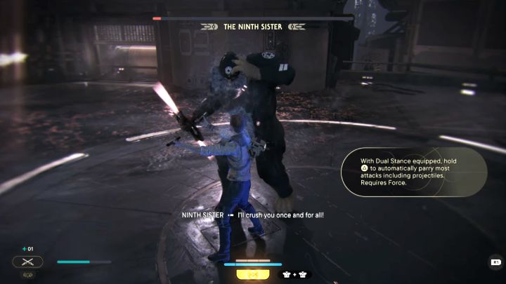 Po awansowaniu do finałowej części pojedynku odblokujecie postawę Podwójny chwyt (Dual Stance) - Jedi Survivor: Jak pokonać bossa Dziewiąta Siostra? - Star Wars Jedi Survivor - poradnik do gry