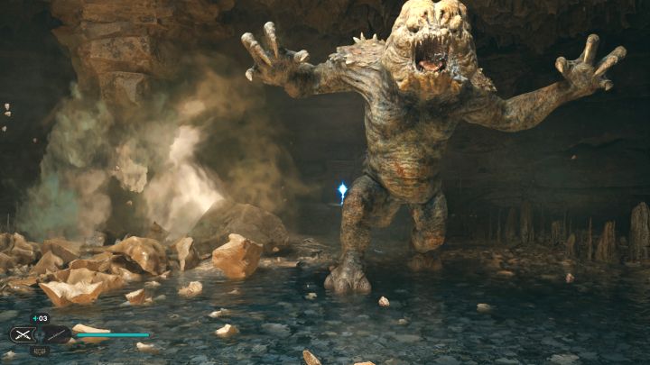 Przejdźcie przez całą Wilgotną grotę i koniecznie skorzystajcie z punktu medytacji po to żeby w razie śmierci rozpoczynać blisko legowiska potwora - Jedi Survivor: Jak pokonać bossa Rancor (Wilgotna grota na Koboh)? - Star Wars Jedi Survivor - poradnik do gry