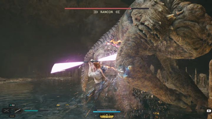 Atakujcie mieczem świetlnym tuż po tym jak Rancor zakończy daną serię ataków - Jedi Survivor: Jak pokonać bossa Rancor (Wilgotna grota na Koboh)? - Star Wars Jedi Survivor - poradnik do gry