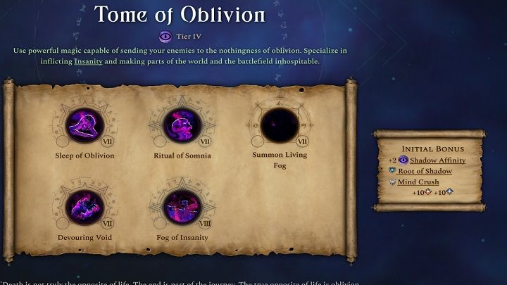 Pasywny bonus tej księgi to +2 punkty więzi cienia, źródło cienia i zmiażdżenie umysłu - Age of Wonders 4: Księgi Magii - Age of Wonders 4 - poradnik do gry