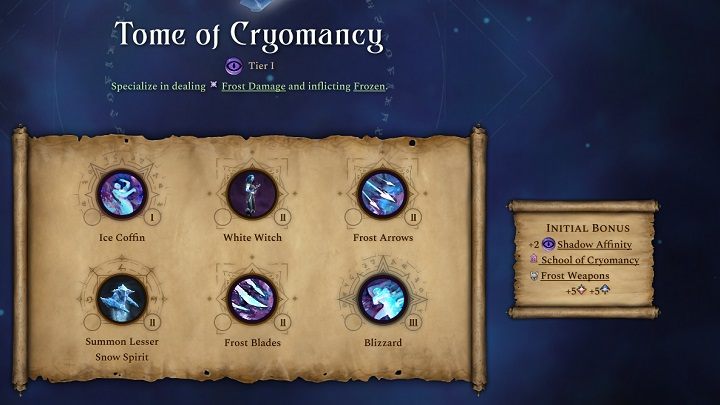 Pasywny bonus tej księgi to +2 punkty więzi cienia, szkoła magii lodu i broń mrozu - Age of Wonders 4: Księgi Magii - Age of Wonders 4 - poradnik do gry