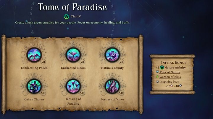 Pasywny bonus tej księgi to +2 punkty więzi natury, serce natury i uosobienie natury - Age of Wonders 4: Księgi Magii - Age of Wonders 4 - poradnik do gry