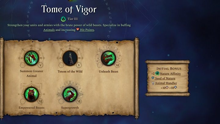 Pasywny bonus tej księgi to +2 punkty więzi natury, ziarno natury i wyniszczający rozkład - Age of Wonders 4: Księgi Magii - Age of Wonders 4 - poradnik do gry