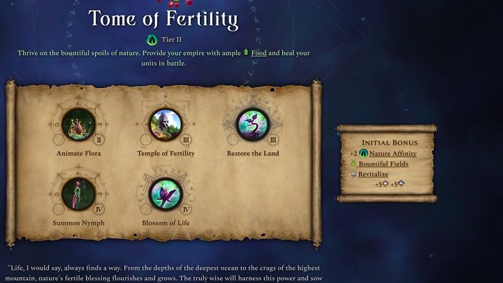 Pasywny bonus tej księgi to +1 punkt więzi natury, +1 punkt więzi chaosu, ziarno chaosu, ziarno natury, gniazdo wywern i bomba ognia - Age of Wonders 4: Księgi Magii - Age of Wonders 4 - poradnik do gry