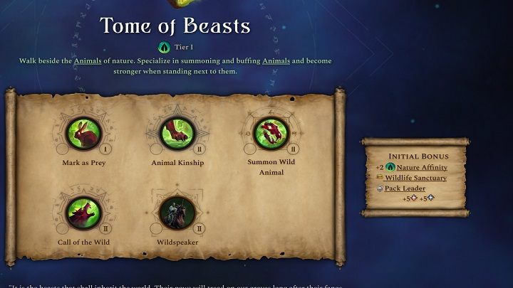 Pasywny bonus tej księgi to +2 punkty więzi natury, uświęcona łąką i strażnik lasu - Age of Wonders 4: Księgi Magii - Age of Wonders 4 - poradnik do gry