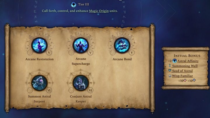 Pasywny bonus tej księgi to +2 punkty więzi astralnej, studnia przywoływania, ziarno astralne i chowaniec ognik - Age of Wonders 4: Księgi Magii - Age of Wonders 4 - poradnik do gry