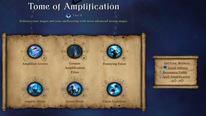 Pasywny bonus tej księgi to +2 punkty więzi astralnej, pola rezonansu i wzmocnienie czaru - Age of Wonders 4: Księgi Magii - Age of Wonders 4 - poradnik do gry