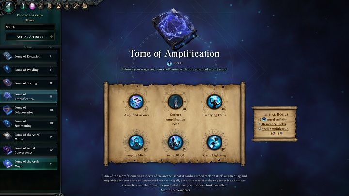 Jeżeli zdecydujecie się na wybór ksiąg Astralnych jako priorytetu w Waszych badaniach, możecie liczyć na wysokie bonusy do więzi astralnej - Age of Wonders 4: Księgi Magii - Age of Wonders 4 - poradnik do gry