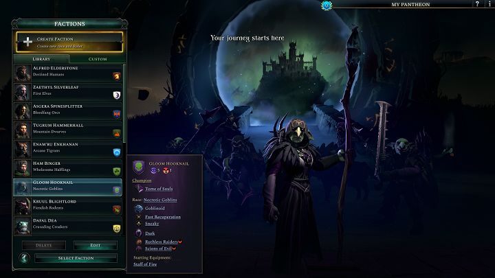 Możecie wybrać jedną frakcję dostępną z biblioteki, nazywa się Nekrotyczne Gobliny i jest reprezentowana przez Gloom Hooknail, władczyni goblinów z upodobaniem do korzystania ze skrytobójców i działań w mroku - Age of Wonders 4: Rasy - Age of Wonders 4 - poradnik do gry