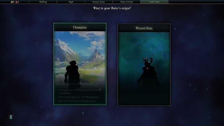 W tym miejscu możecie wybrać czy władca pochodzi ze Świata czy tez przybył do krainy z portalu - Age of Wonders 4: Tworzenie frakcji - Age of Wonders 4 - poradnik do gry