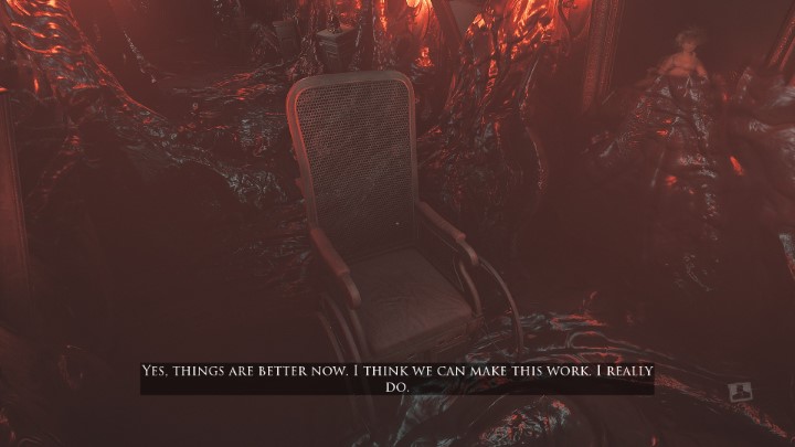 Po dotarciu do długiego korytarza z wózkiem inwalidzkim, możecie przepchnąć go przez całą długość pomieszczenia - Layers of Fear: Historia Malarza - Layers of Fear 3 - poradnik do gry