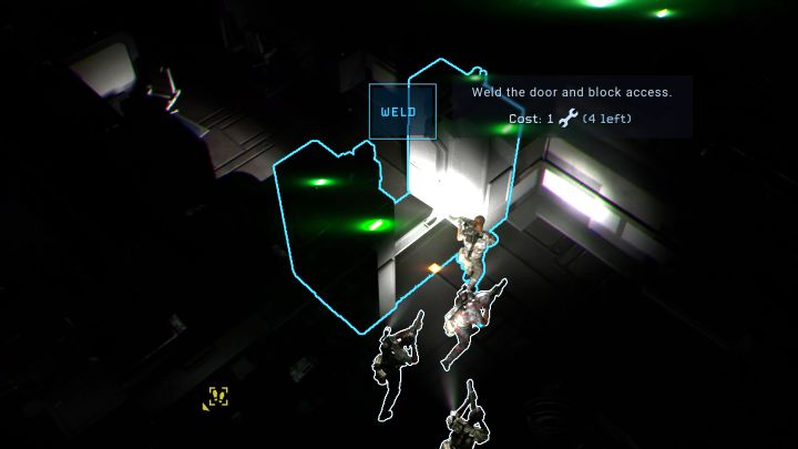 Na każdych drzwiach pomieszczenia musicie wybrać opcję zaspawania przejścia - Aliens Dark Descent: Jak stworzyć schron i odpocząć? - Aliens Dark Descent - poradnik do gry