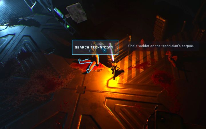 Od razu po obejrzeniu scenki z jajami ksenomorfów podbiegnijcie do zwłok technika - Aliens Dark Descent: Jak wydostać się z ładowni w prologu? - Aliens Dark Descent - poradnik do gry